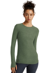  Beyond Yoga Featherweight Classic Crew Pullover - Moss Green Heather