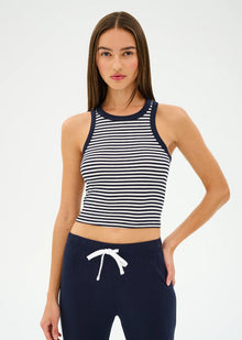  Splits59 Kiki Rib Crop Tank - White/Indigo Stripe
