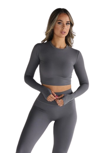  Leelo Sculpt Long Sleeve Crop - Charcoal