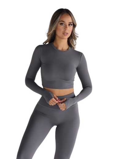 Leelo Sculpt Long Sleeve Crop - Charcoal