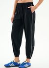 Splits59 Megan Women Nylon Jogger with Piping - Black/Creme