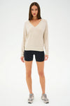 Splits59 Bennie Fleece V-Neck Sweatshirt - Oat/White