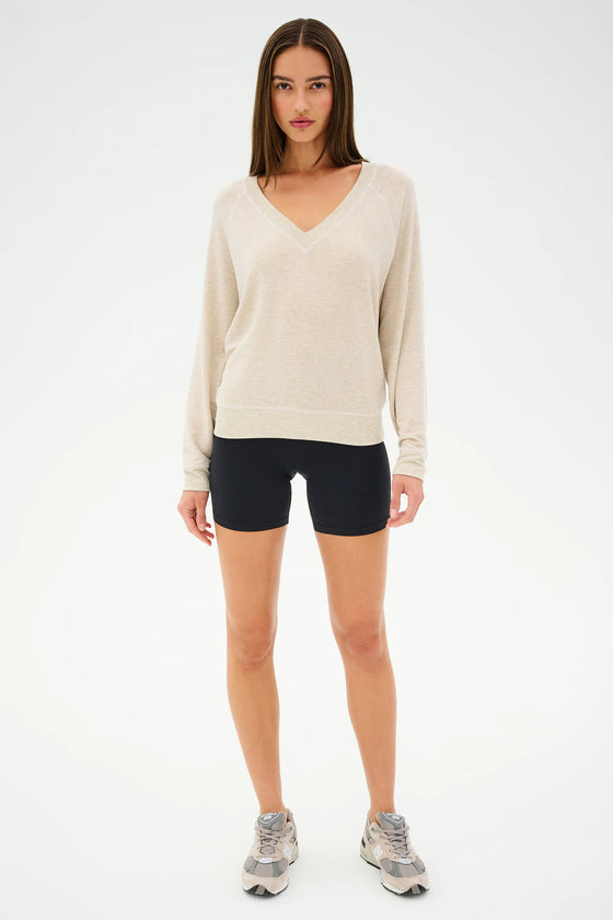 Splits59 Bennie Fleece V-Neck Sweatshirt - Oat/White