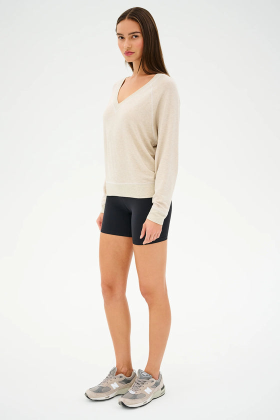 Splits59 Bennie Fleece V-Neck Sweatshirt - Oat/White
