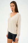 Splits59 Bennie Fleece V-Neck Sweatshirt - Oat/White