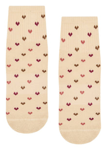 MoveActive Quarter Crew Non Slip Grip Socks - Hearts Aflutter Beige