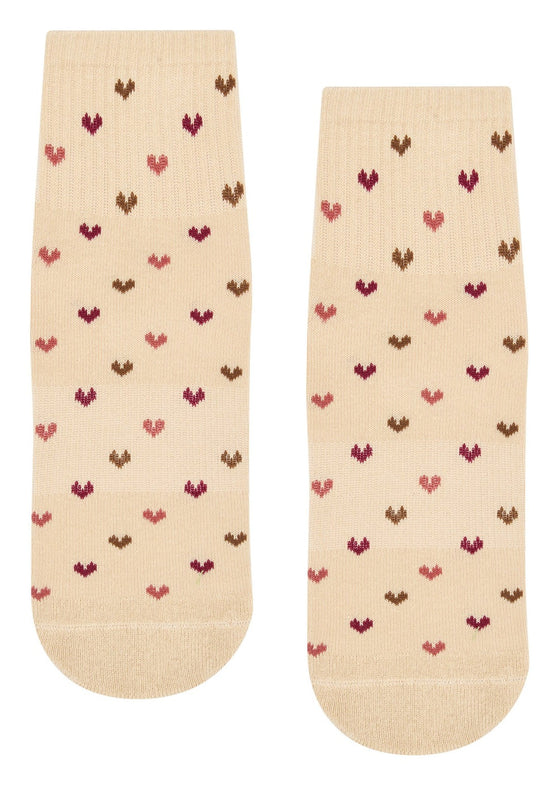 MoveActive Quarter Crew Non Slip Grip Socks - Hearts Aflutter Beige