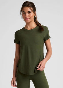  Beyond Yoga Featherweight On The Down low Tee - Army Green Heather