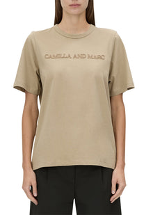  C&M Camilla and Marc Tia Flocking Logo Tee - Sepia