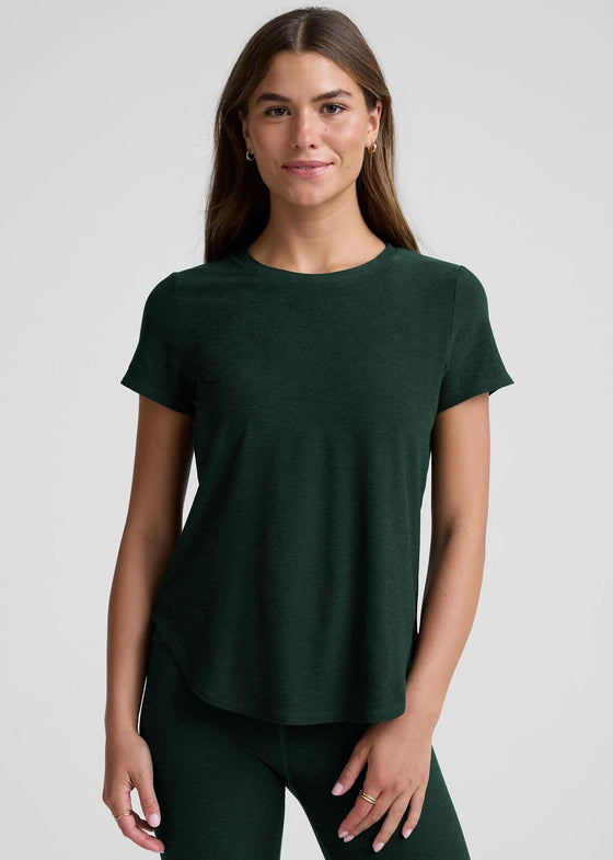 Beyond Yoga Featherweight On The Down Low Tee - Dark Spruce Green Heather