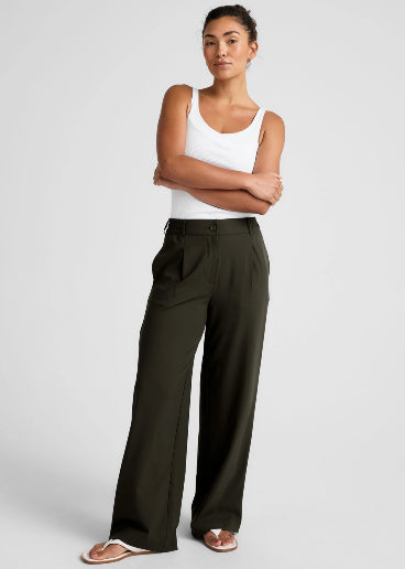 Beyond Yoga Status Wide Leg Trousers - Olive Ink