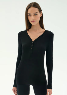  Splits59 Louise Rib Henley - Black