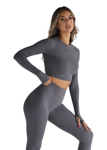 Leelo Sculpt Long Sleeve Crop - Charcoal