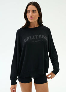  Splits59 Andie Oversized Fleece Varsity Graphic Sweatshirt - Black