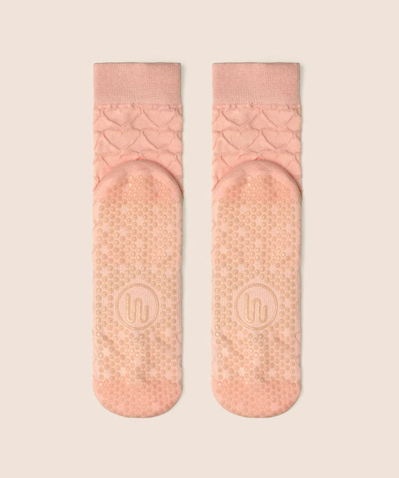 MoveActive Crew Non Slip Grip Socks - Parfait Pink Hearts