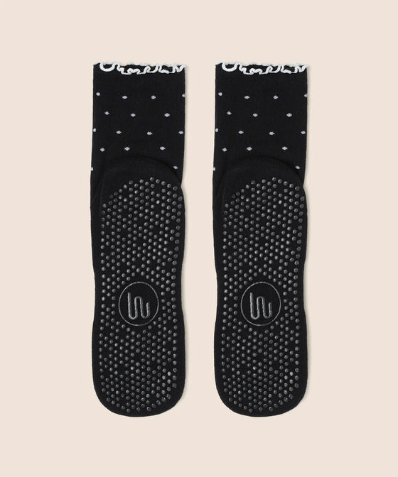 MoveActive Crew Non Slip Grip Socks - Black Polka Ruffle