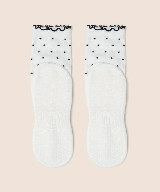 MoveActive Crew Non Slip Grip Socks - White Polka Ruffle