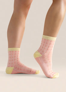  MoveActive Crew Non Slip Grip Socks - Sugar Pink Gingham