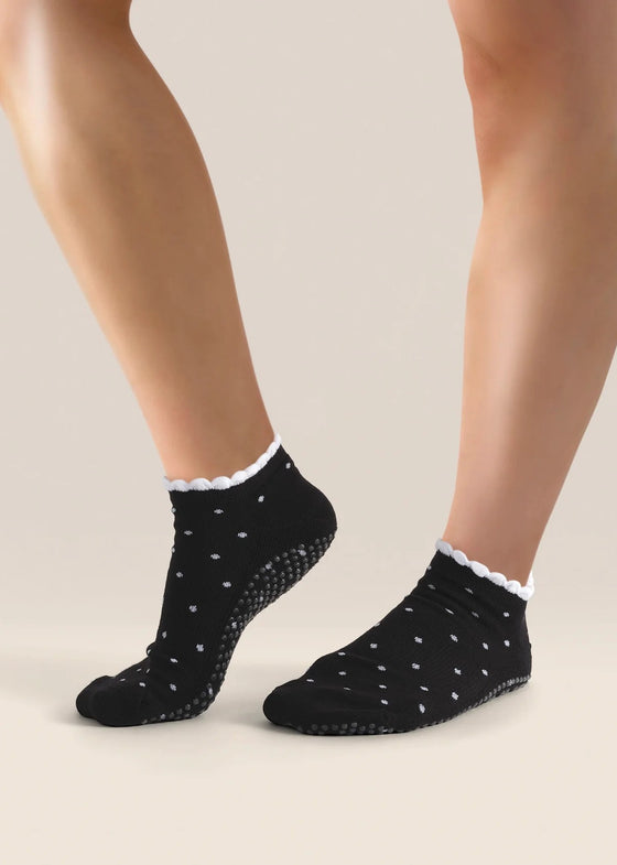 MoveActive Classic Low Rise Grip Sock- Black Polka Ruffle