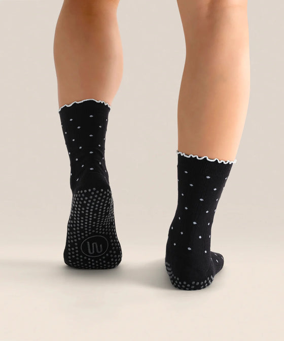 MoveActive Crew Non Slip Grip Socks - Black Polka Ruffle