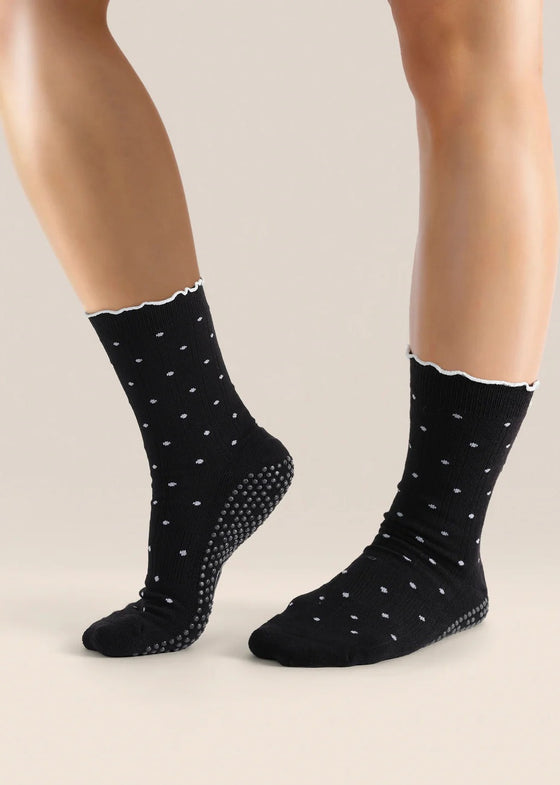 MoveActive Crew Non Slip Grip Socks - Black Polka Ruffle