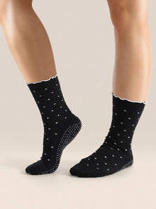  MoveActive Crew Non Slip Grip Socks - Black Polka Ruffle