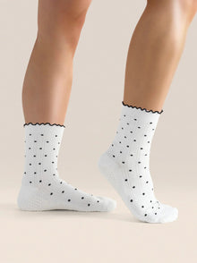  MoveActive Crew Non Slip Grip Socks - White Polka Ruffle