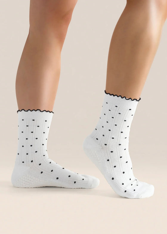 MoveActive Crew Non Slip Grip Socks - White Polka Ruffle