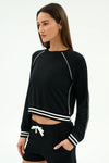 Splits59 Brooks Fleece Long Sleeve Sweatshirt with Stripe - Black/White