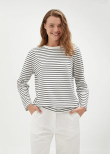  Holiday Shop Cotton Striped Long Sleeve Top - White Stripe