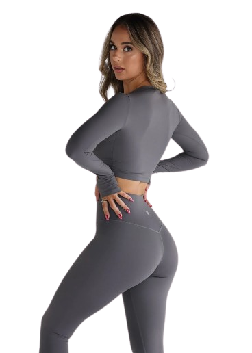 Leelo Sculpt Long Sleeve Crop - Charcoal