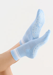  MoveActive Crew Non Slip Grip Socks - Powder Blue Stripes