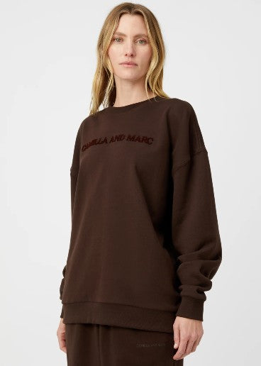 C&M Camilla and Marc Tia Flocking Logo Crew - Bitter Chocolate