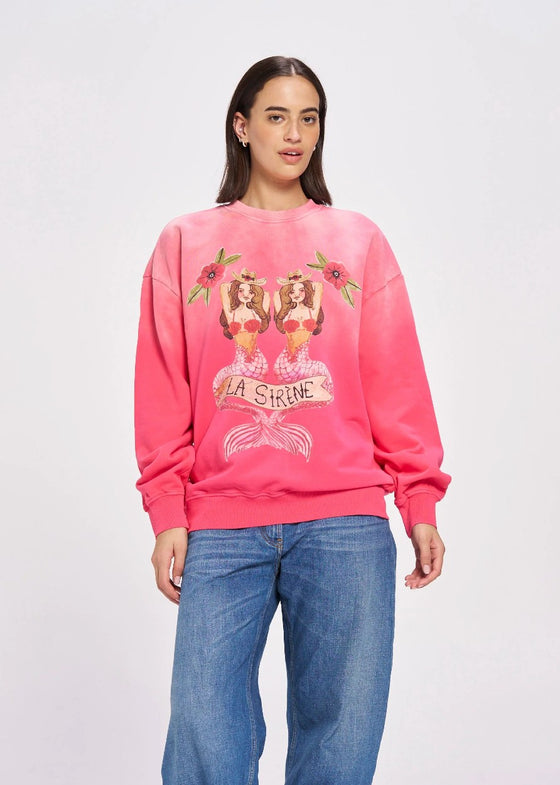 Maku the Label Her Mermaid La Sirene Crew Neck - Rose red sun fade