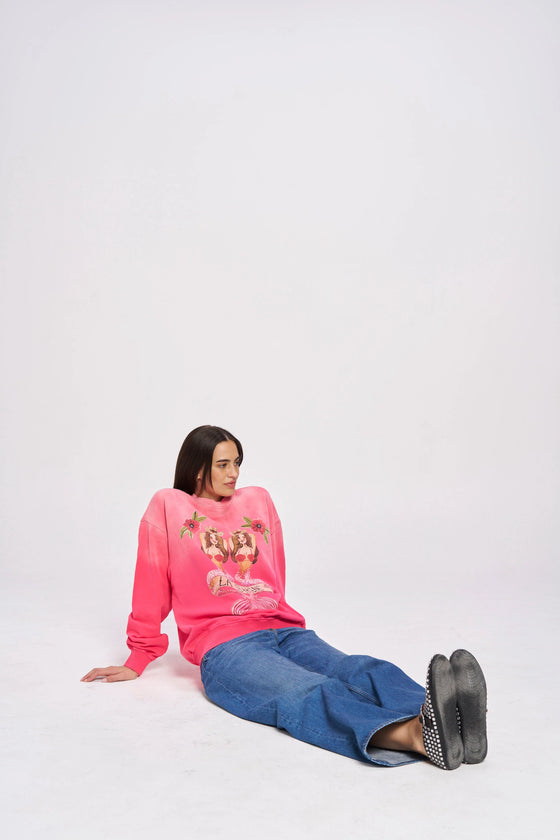 Maku the Label Her Mermaid La Sirene Crew Neck - Rose red sun fade