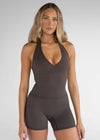 Leelo Sculpt Halter Tank - Dark Chocolate