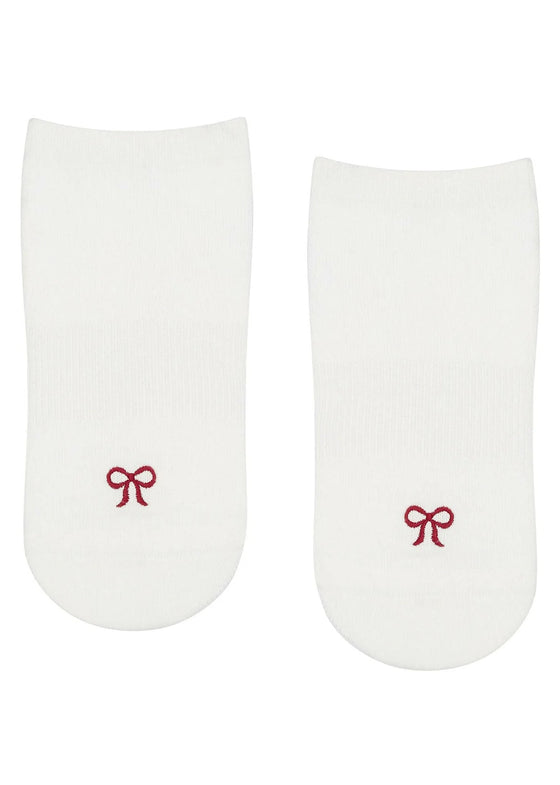 Classic Low Rise Grip Socks - Whimsy Bow White