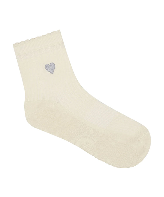 MoveActive Crew Non Slip Grip Socks - Heart Ruffle Oat