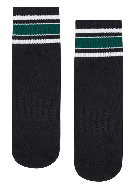 MoveActive Crew Non Slip Grip Socks - Midnight Emerald Stripe