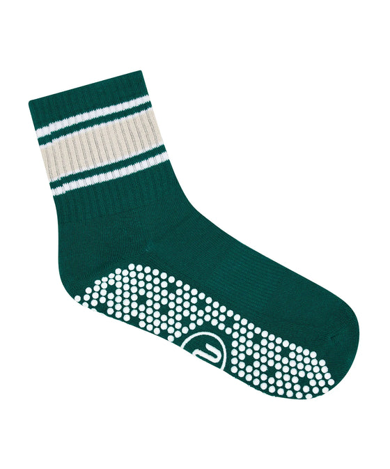 MoveActive Crew Non Slip Grip Socks - Emerald Oat Stripe