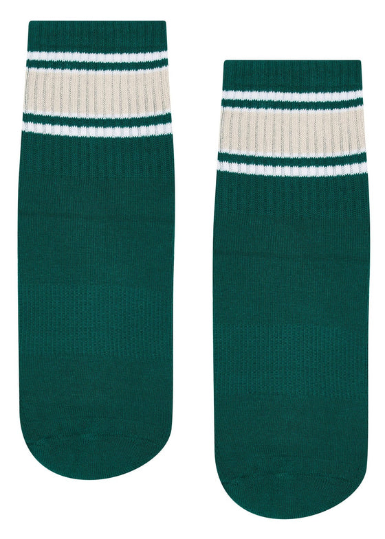 MoveActive Crew Non Slip Grip Socks - Emerald Oat Stripe