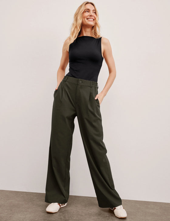 Beyond Yoga Status Wide Leg Trousers - Olive Ink