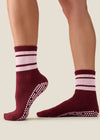 MoveActive Crew Grip Socks - Cabernet Pink Stripe