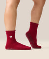 MoveActive Classic Crew Grip Socks - Heart Ruffle Burgundy