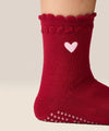MoveActive Classic Crew Grip Socks - Heart Ruffle Burgundy