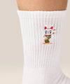 MoveActive Classic Crew Grip Socks - Fortune Kitty Ivory