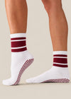 MoveActive Classic Crew Grip Socks - White Cabernet Stripe