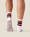 MoveActive Classic Crew Grip Socks - White Cabernet Stripe