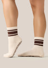 MoveActive Classic Crew Grip Socks - Oat Espresso Stripe