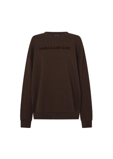 C&M Camilla and Marc Tia Flocking Logo Crew - Bitter Chocolate
